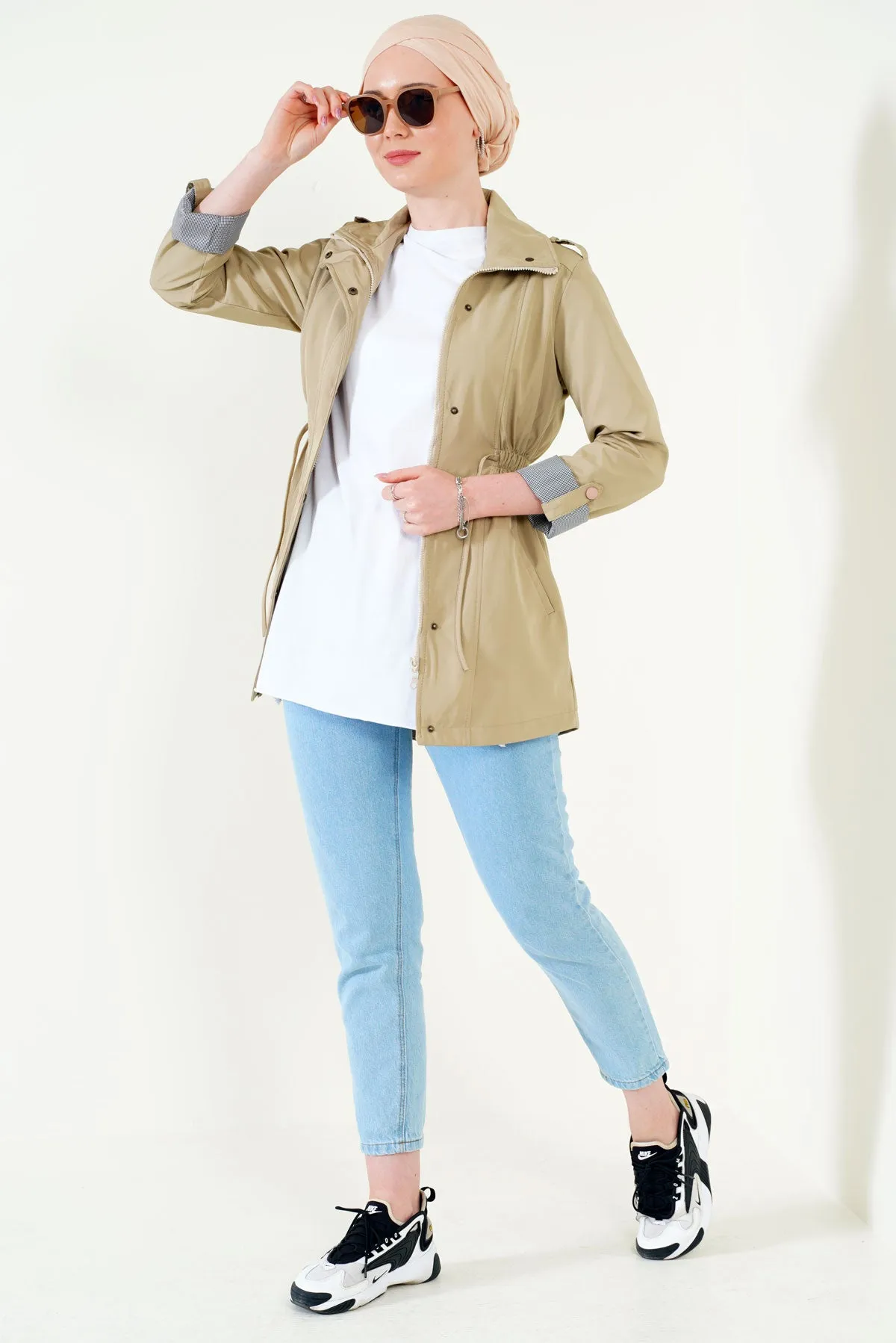 5669 belden lastikli trenchcoat