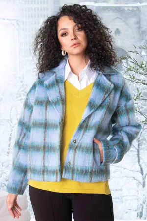 Alison Sheri 44045 Blue Check Woolly Short Coat