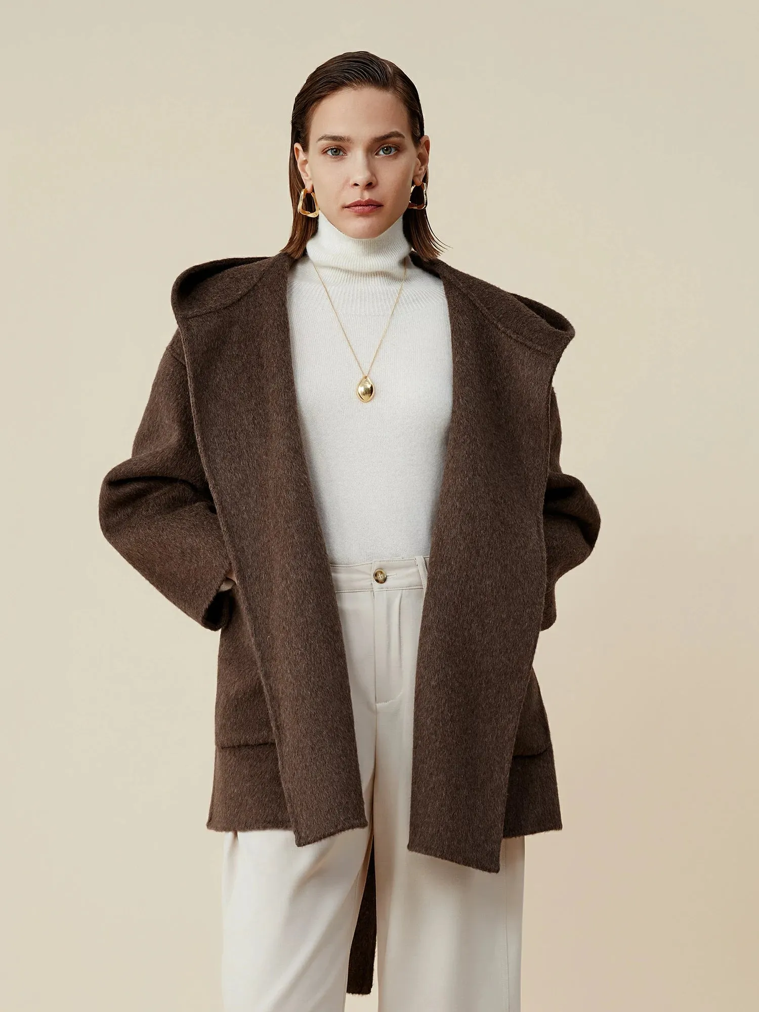 Amoretu Women's 70.9% Wool Hooded Long Sleeve Coat