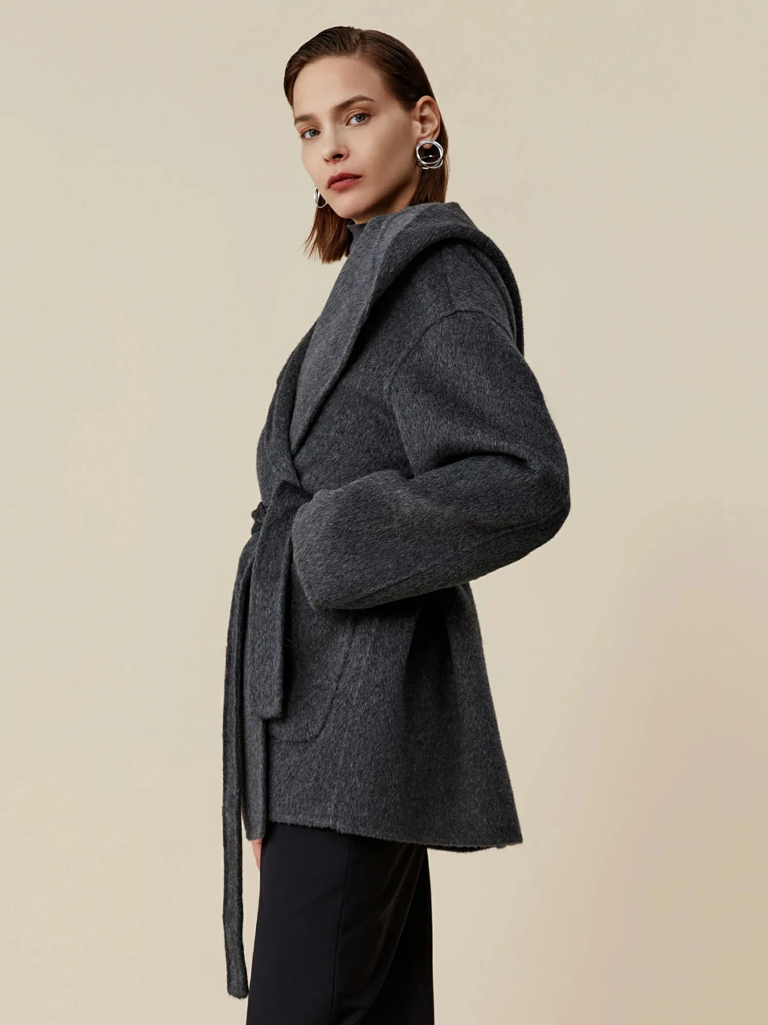 Amoretu Women's 70.9% Wool Hooded Long Sleeve Coat