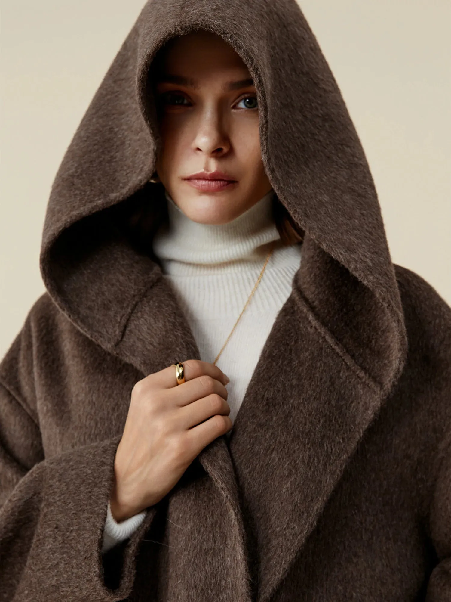 Amoretu Women's 70.9% Wool Hooded Long Sleeve Coat
