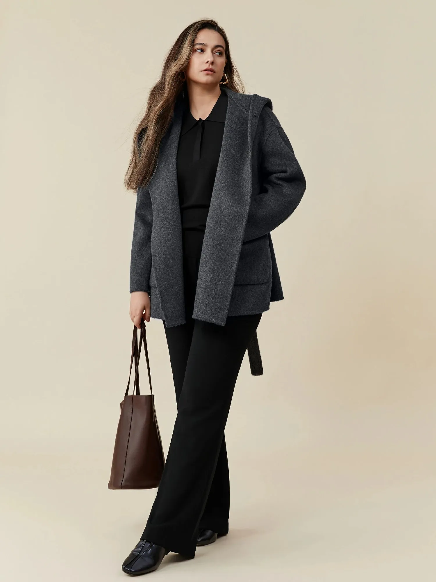 Amoretu Women's 70.9% Wool Hooded Long Sleeve Coat
