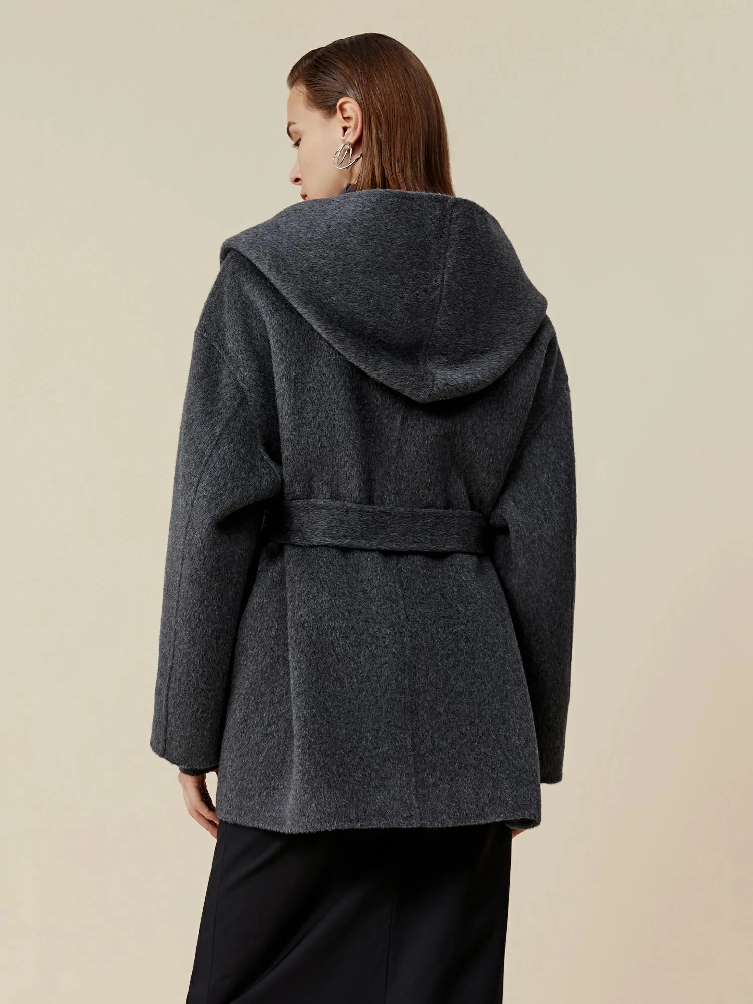 Amoretu Women's 70.9% Wool Hooded Long Sleeve Coat