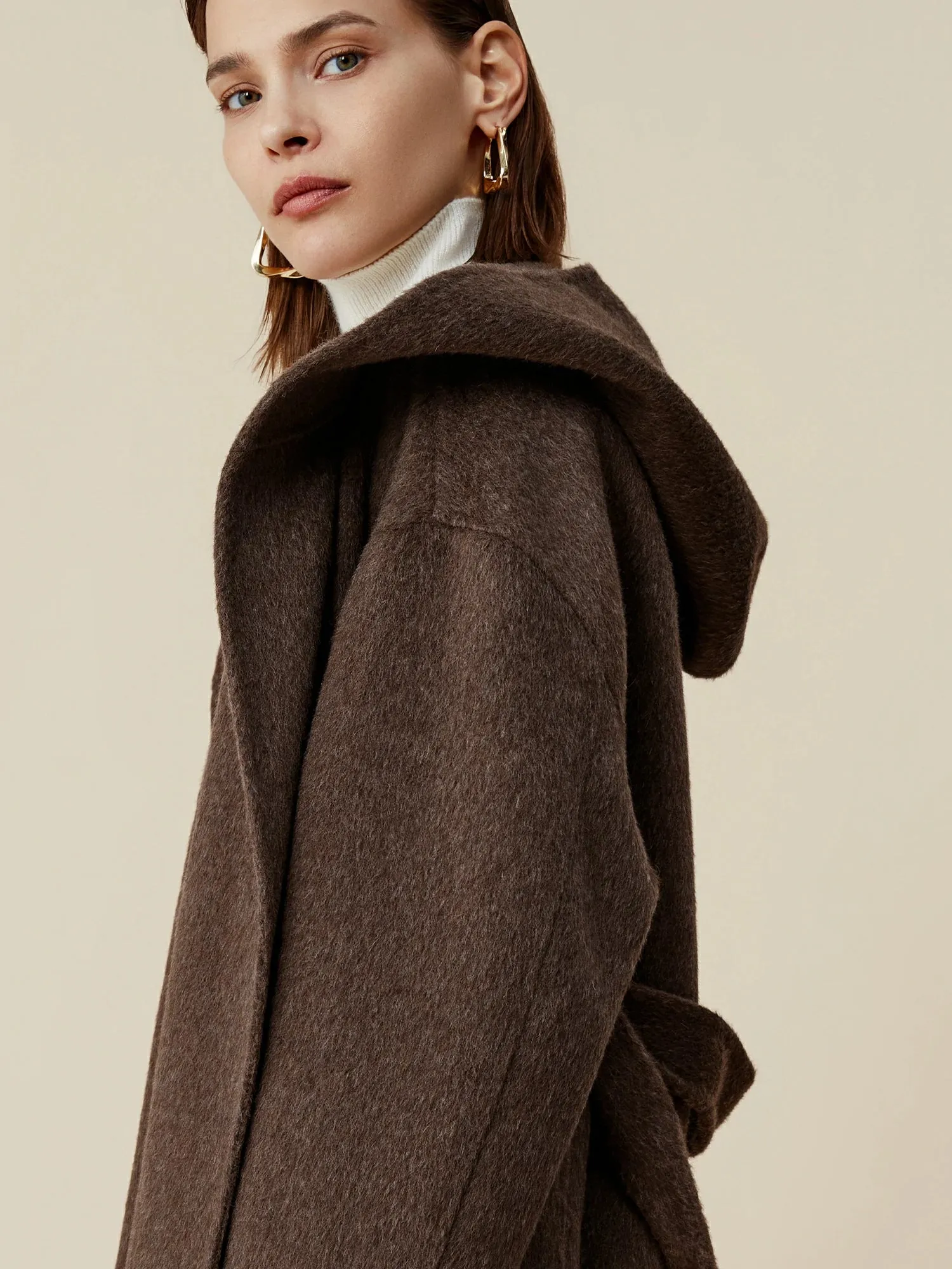 Amoretu Women's 70.9% Wool Hooded Long Sleeve Coat