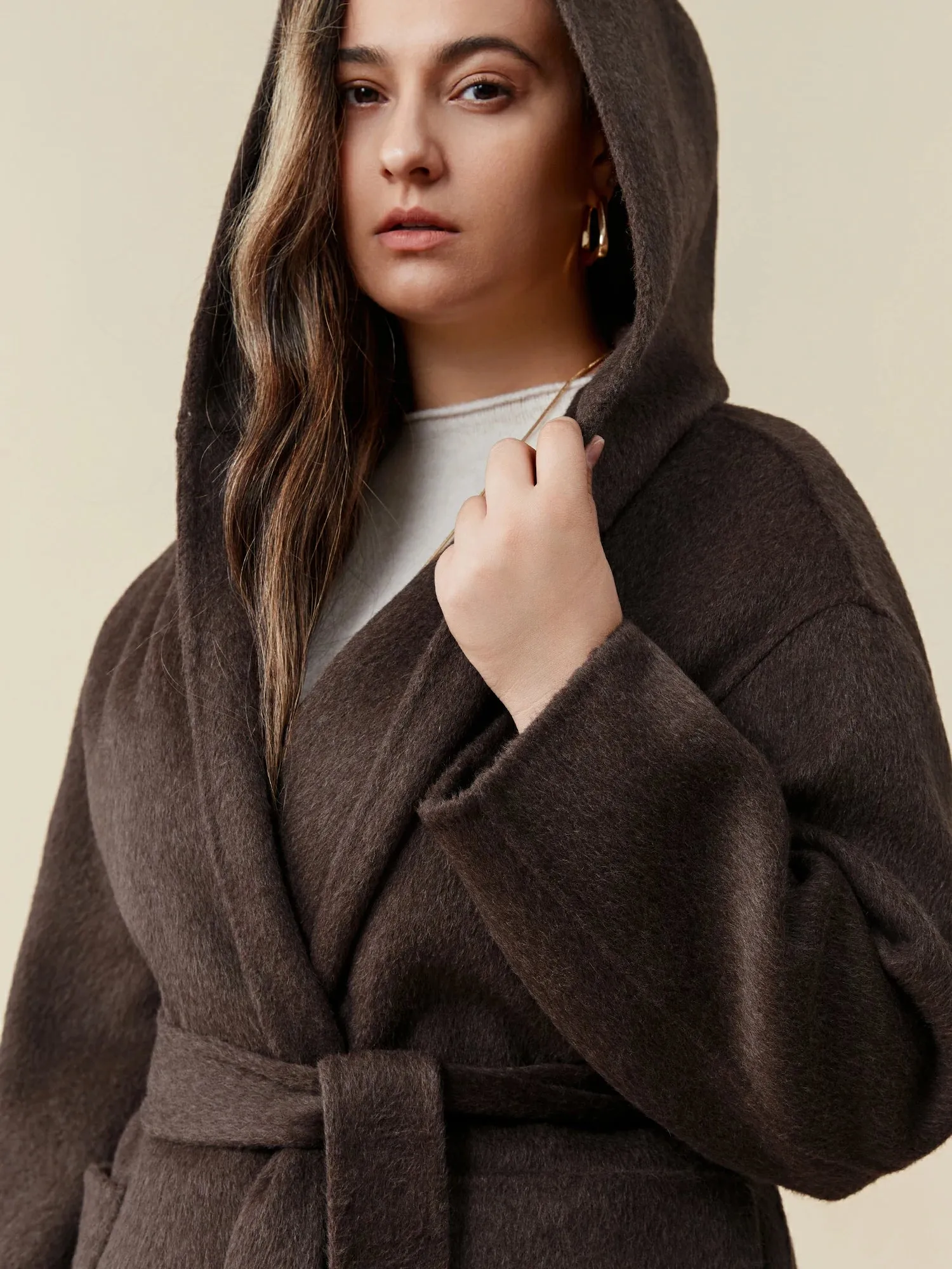 Amoretu Women's 70.9% Wool Hooded Long Sleeve Coat