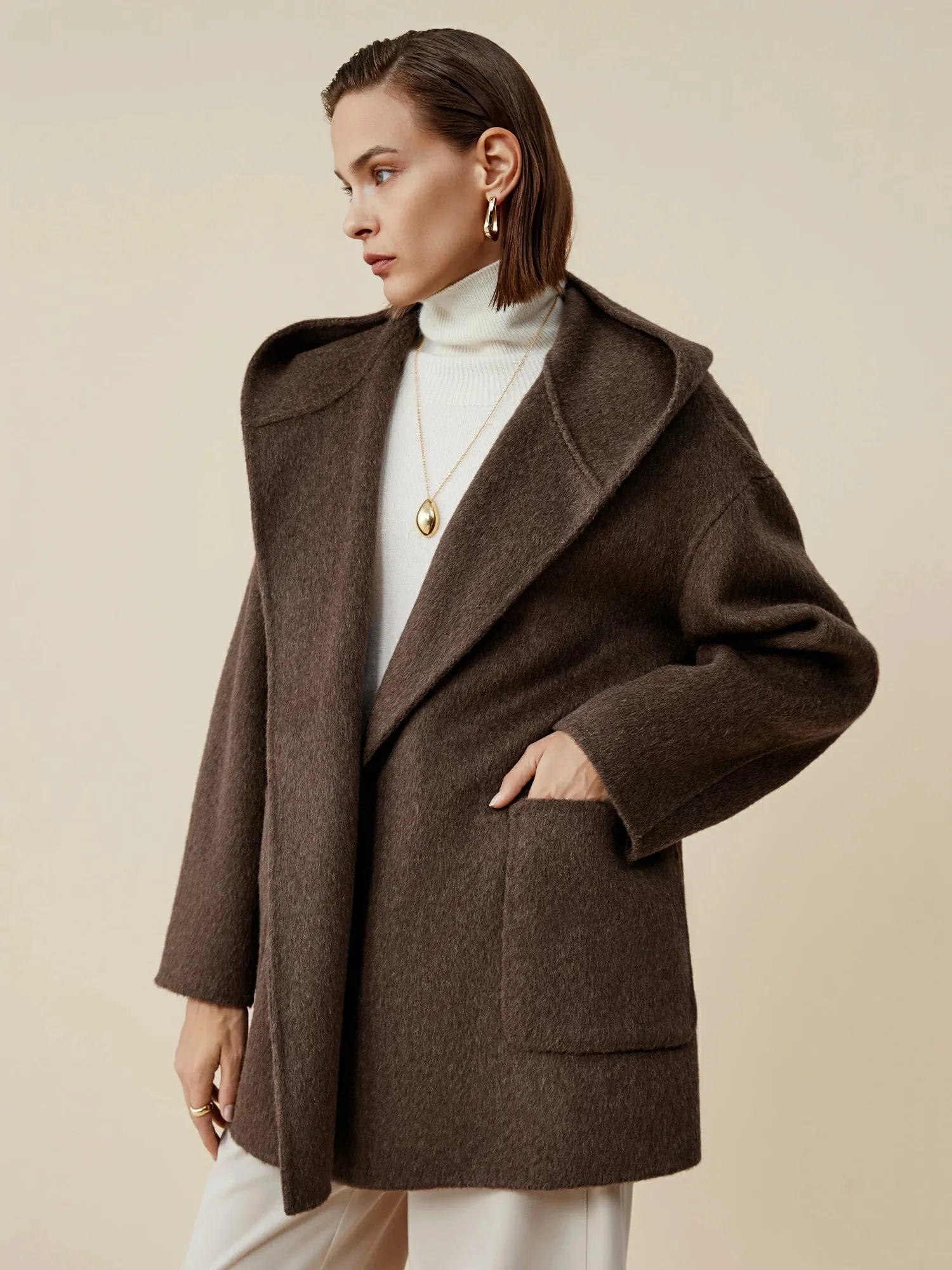 Amoretu Women's 70.9% Wool Hooded Long Sleeve Coat