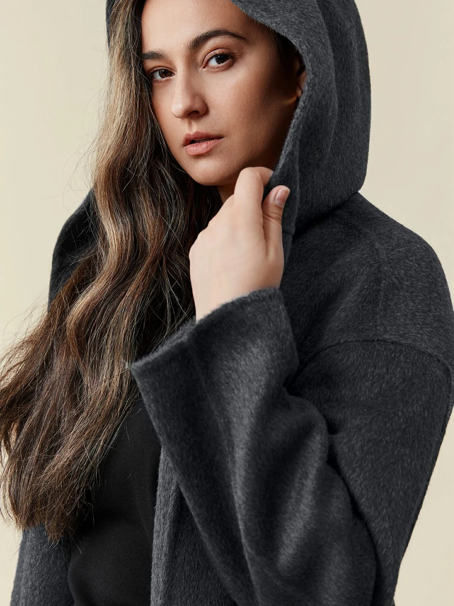 Amoretu Women's 70.9% Wool Hooded Long Sleeve Coat