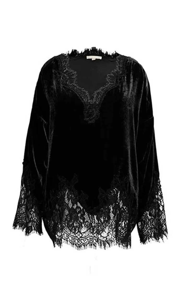 Anastasia Wedge Velvet & Lace Top