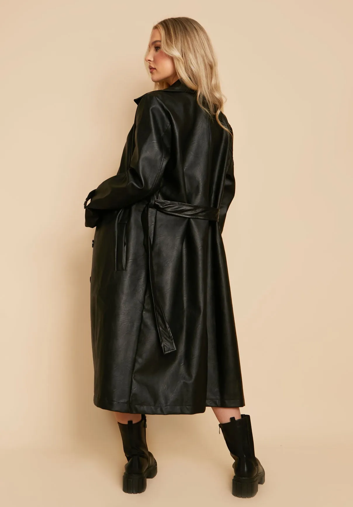 Bella Black PU Trench Coat