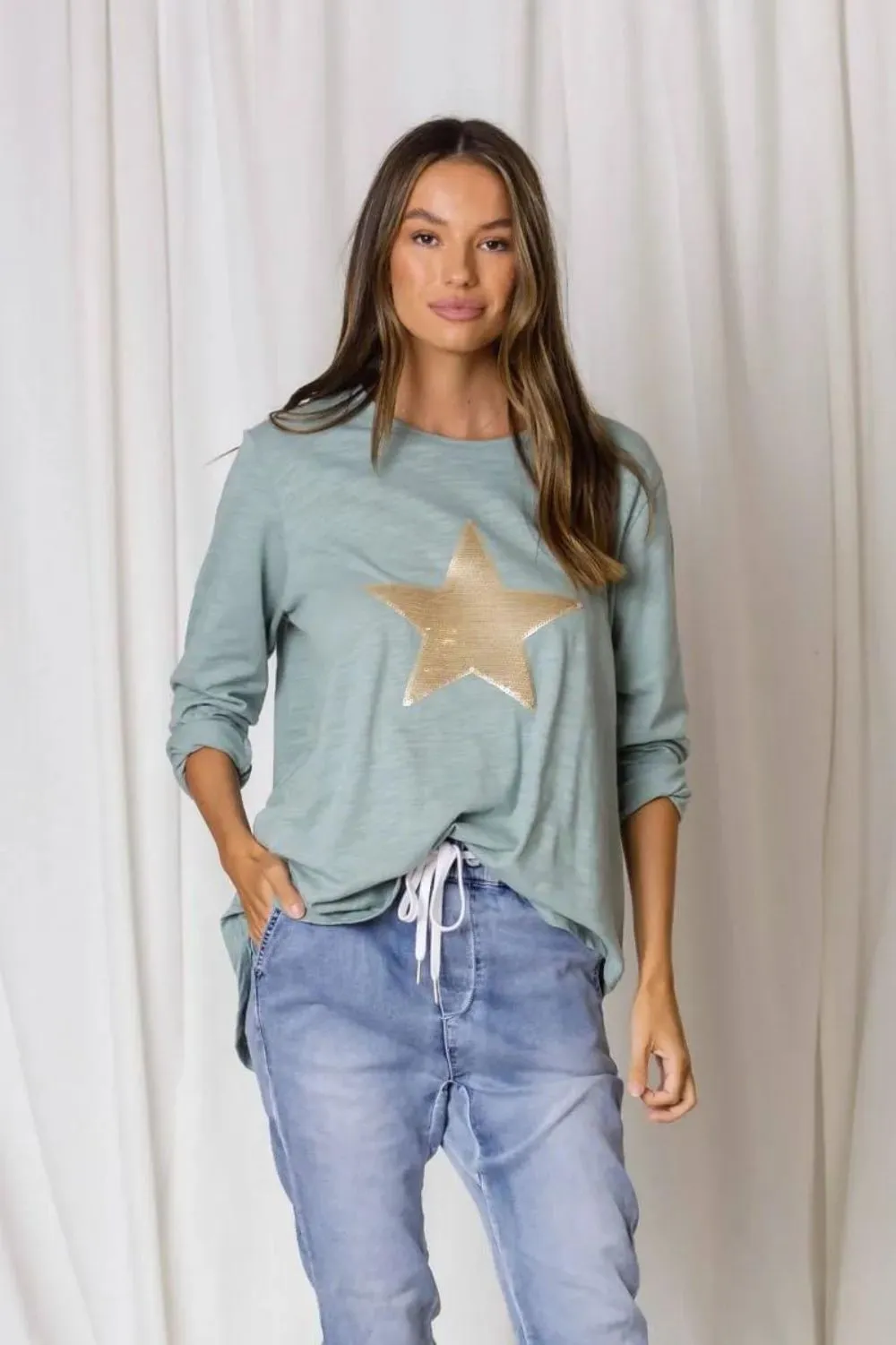 Billie Sequin Star Tee | Sage