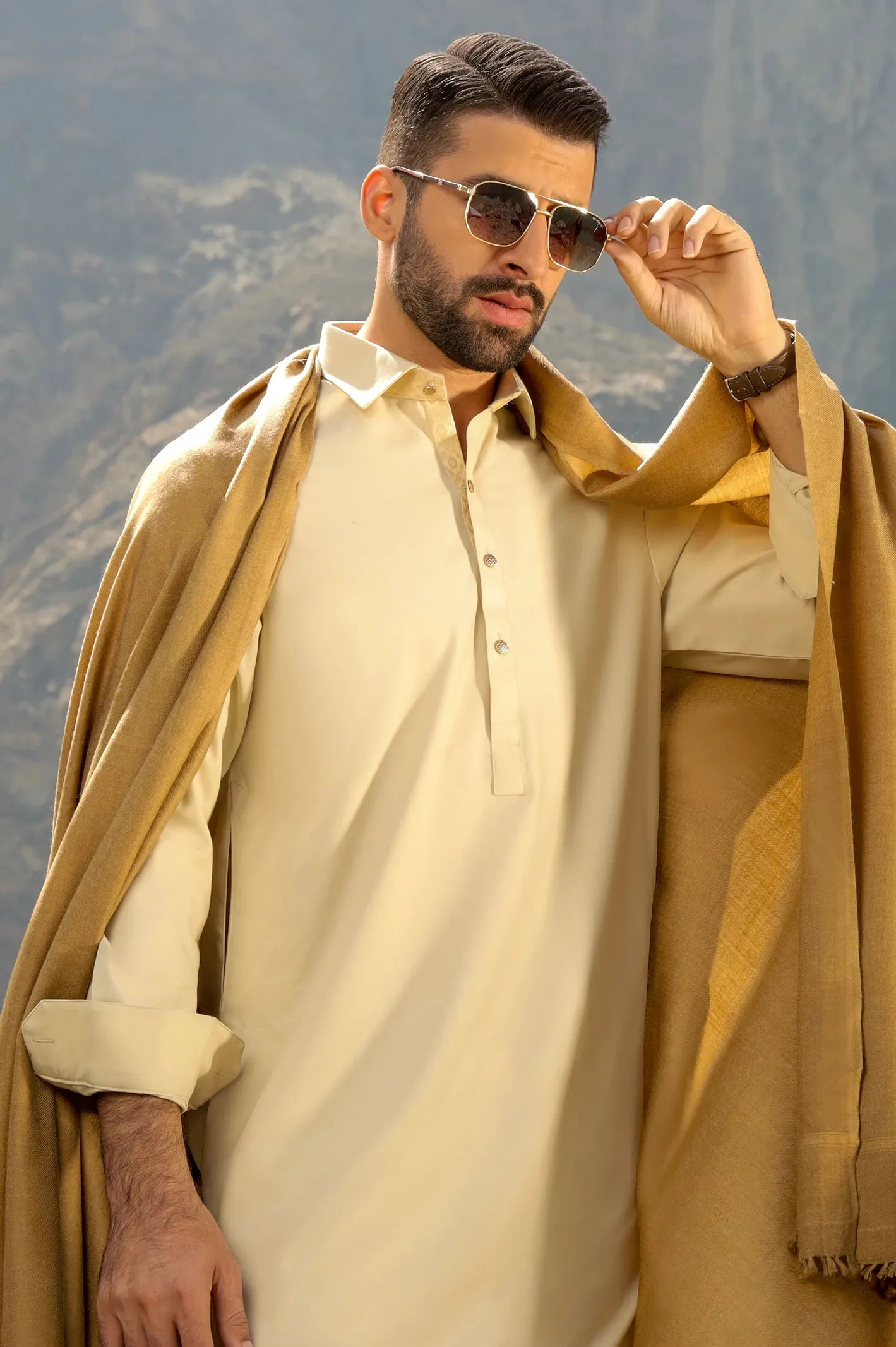 Camel Woolen Shawl for Men