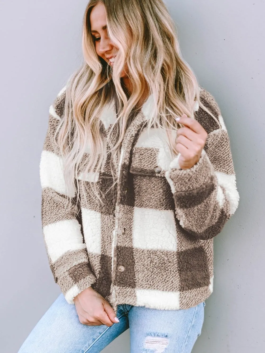 Casual Checkered Sherpa Coat
