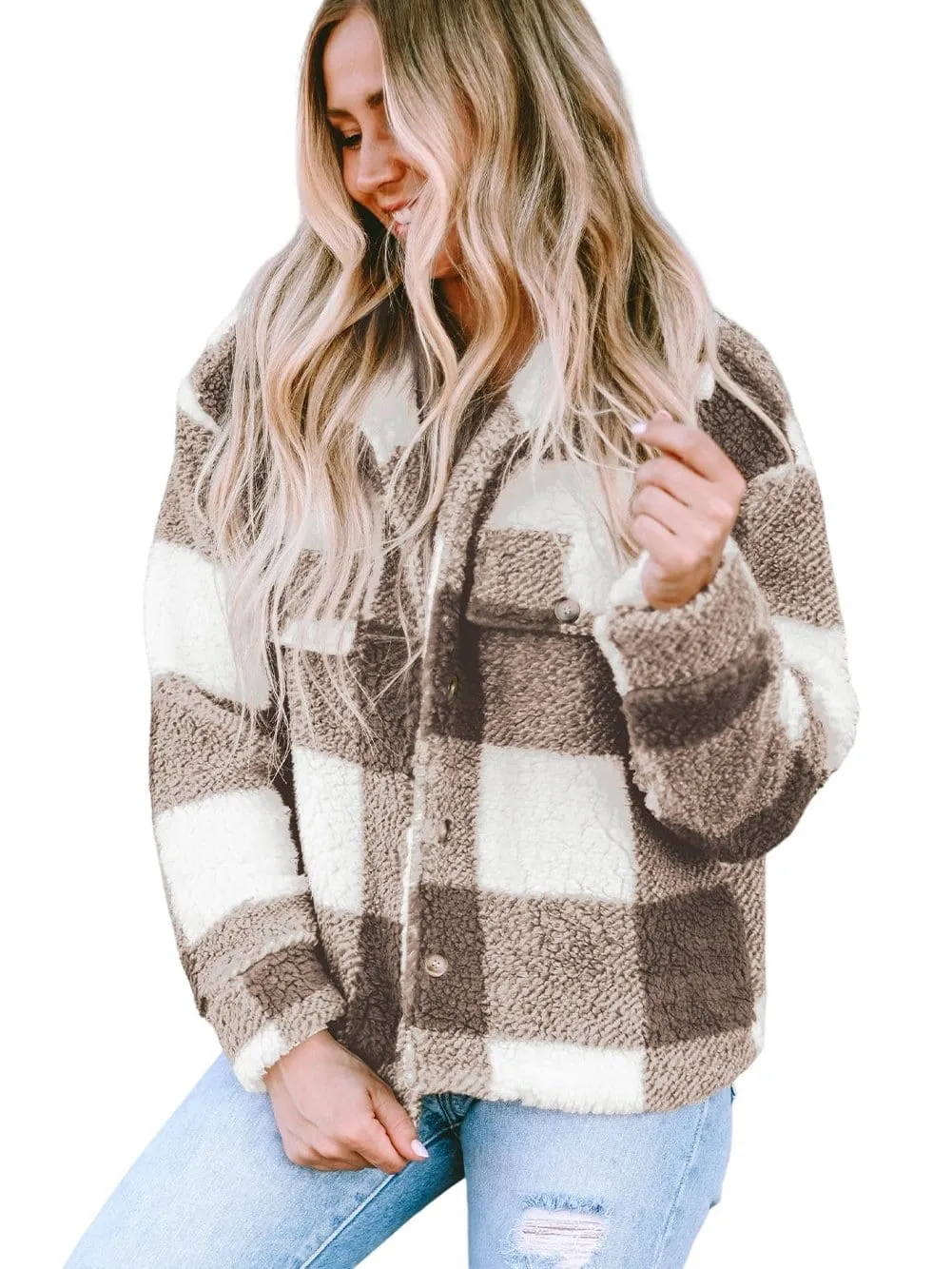 Casual Checkered Sherpa Coat