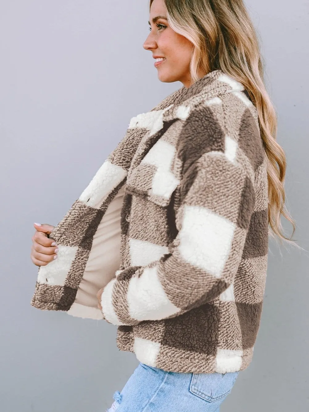 Casual Checkered Sherpa Coat