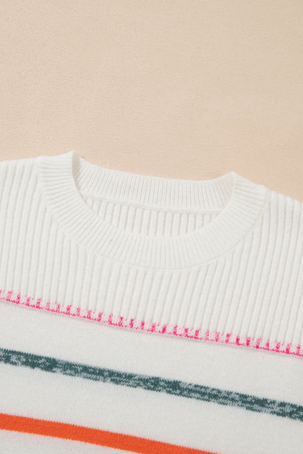 Colorful Striped Ribbed Trim Sweater