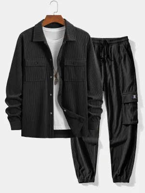 Corduroy Overshirt With Pockets & Drawstring Corduroy Cargo Jogger Pants