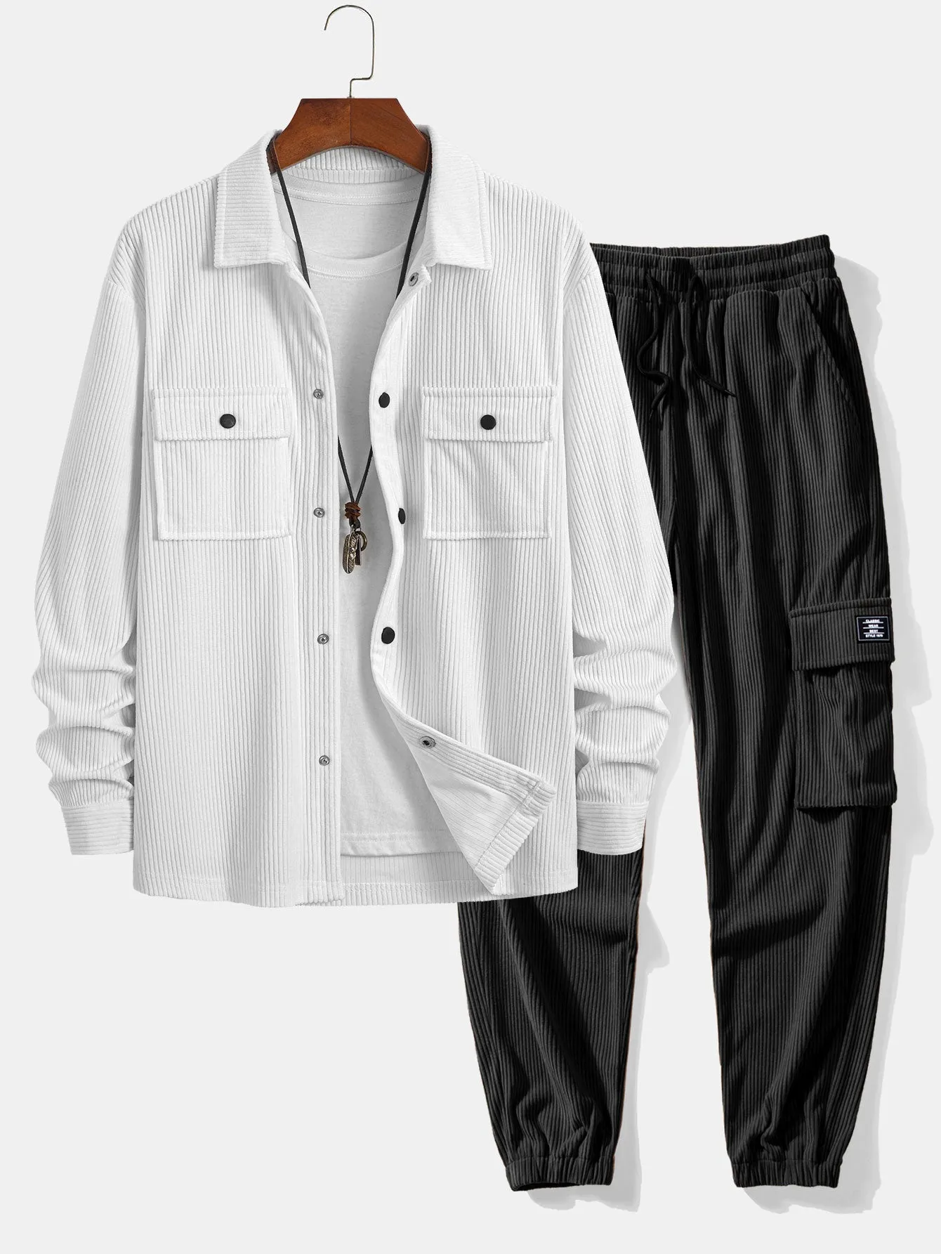 Corduroy Overshirt With Pockets & Drawstring Corduroy Cargo Jogger Pants