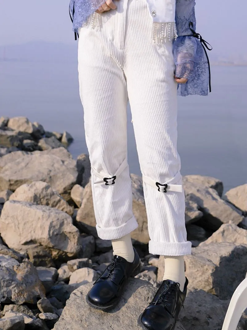 Corduroy Roll-up Belt Pants