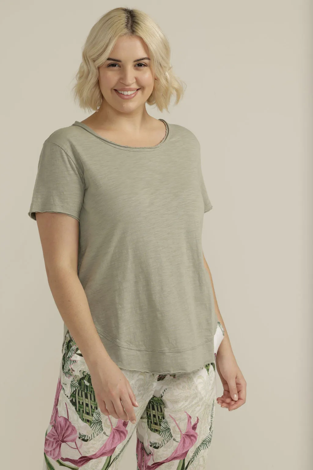 Cotton Curved Hem Tee Sage