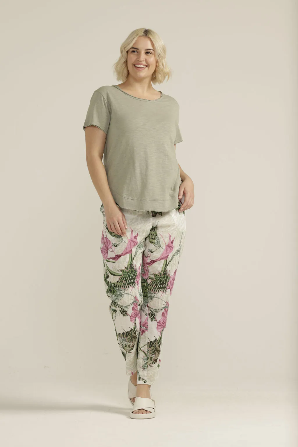 Cotton Curved Hem Tee Sage