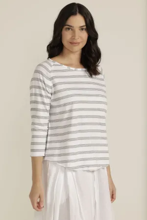 Cotton Stripe 3/4 Sleeve Tee White/Sage