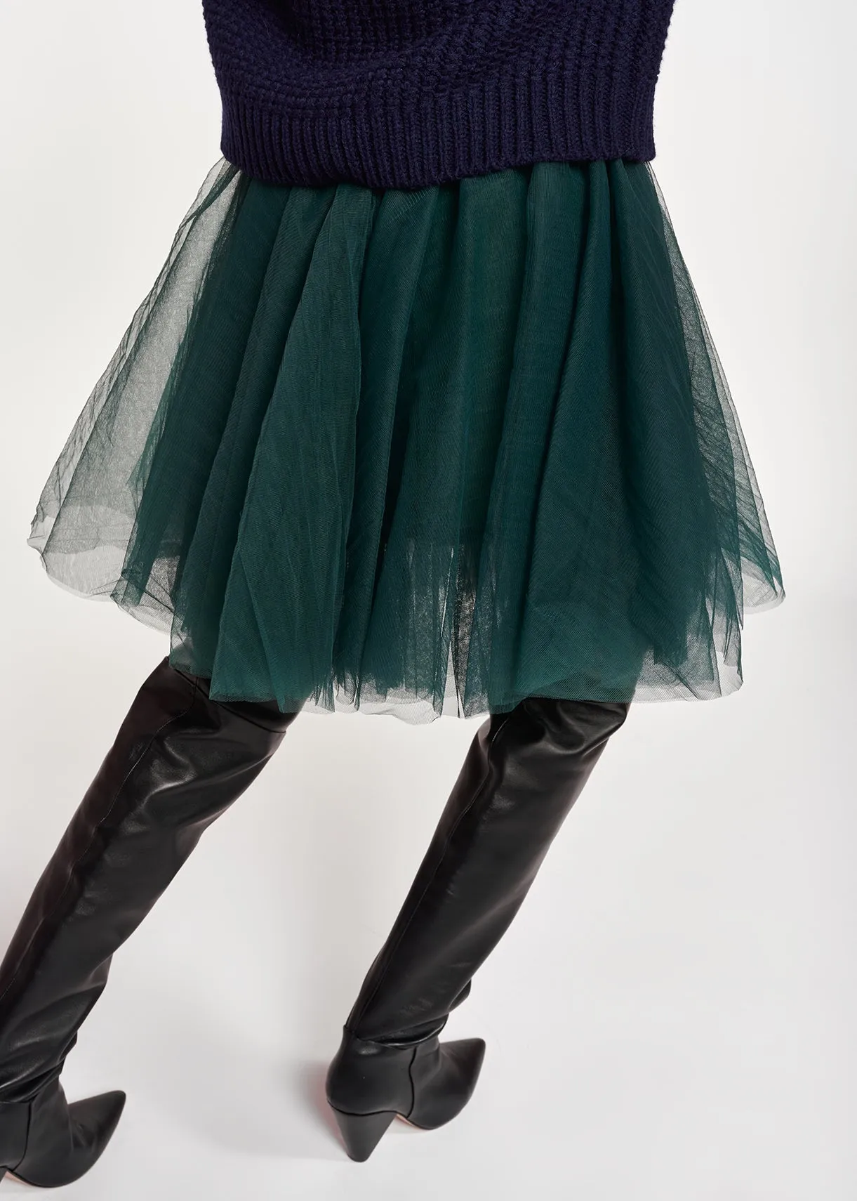 Dark green tulle mini skirt