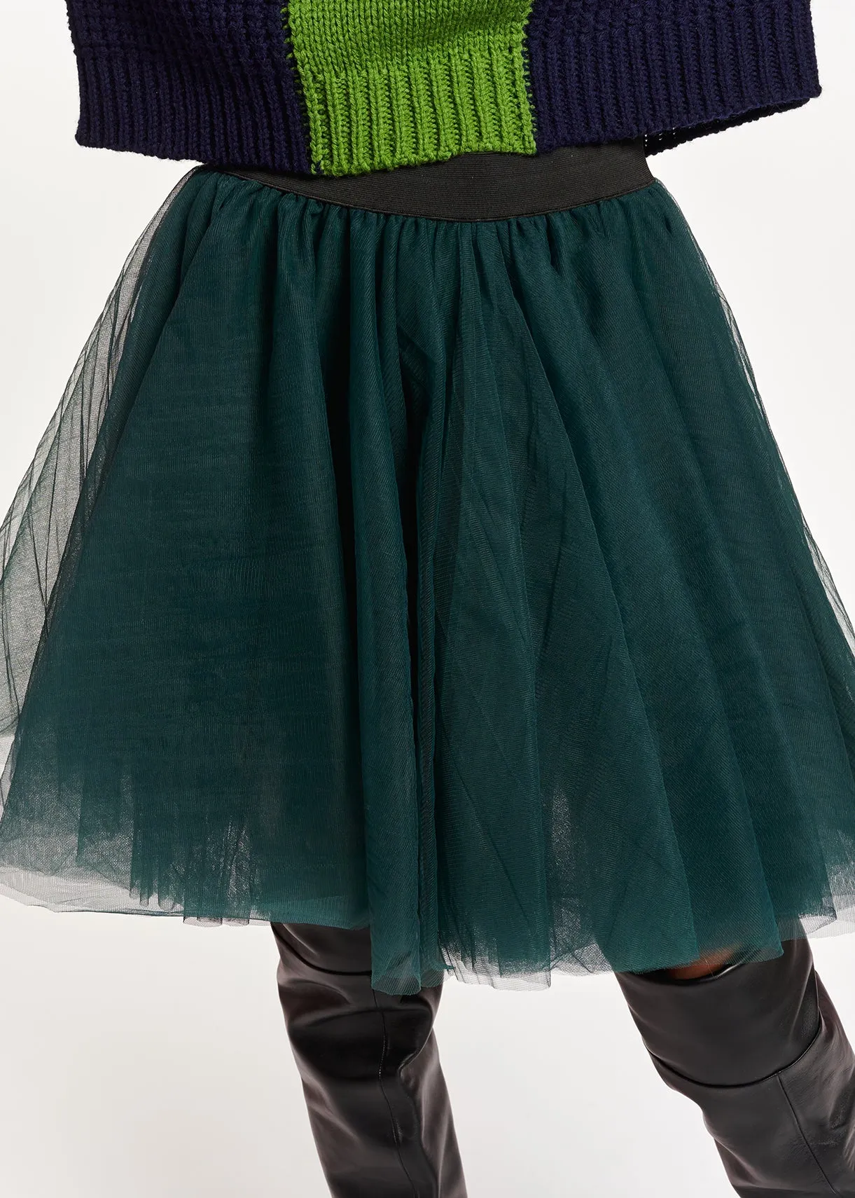 Dark green tulle mini skirt