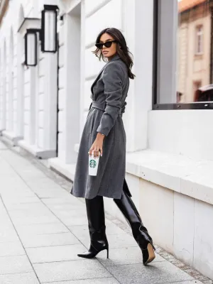 DARK GREY FALL COAT WITH A BELT
