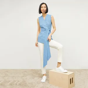 Ellen Top - Gingham Seersucker :: Capri Blue / White