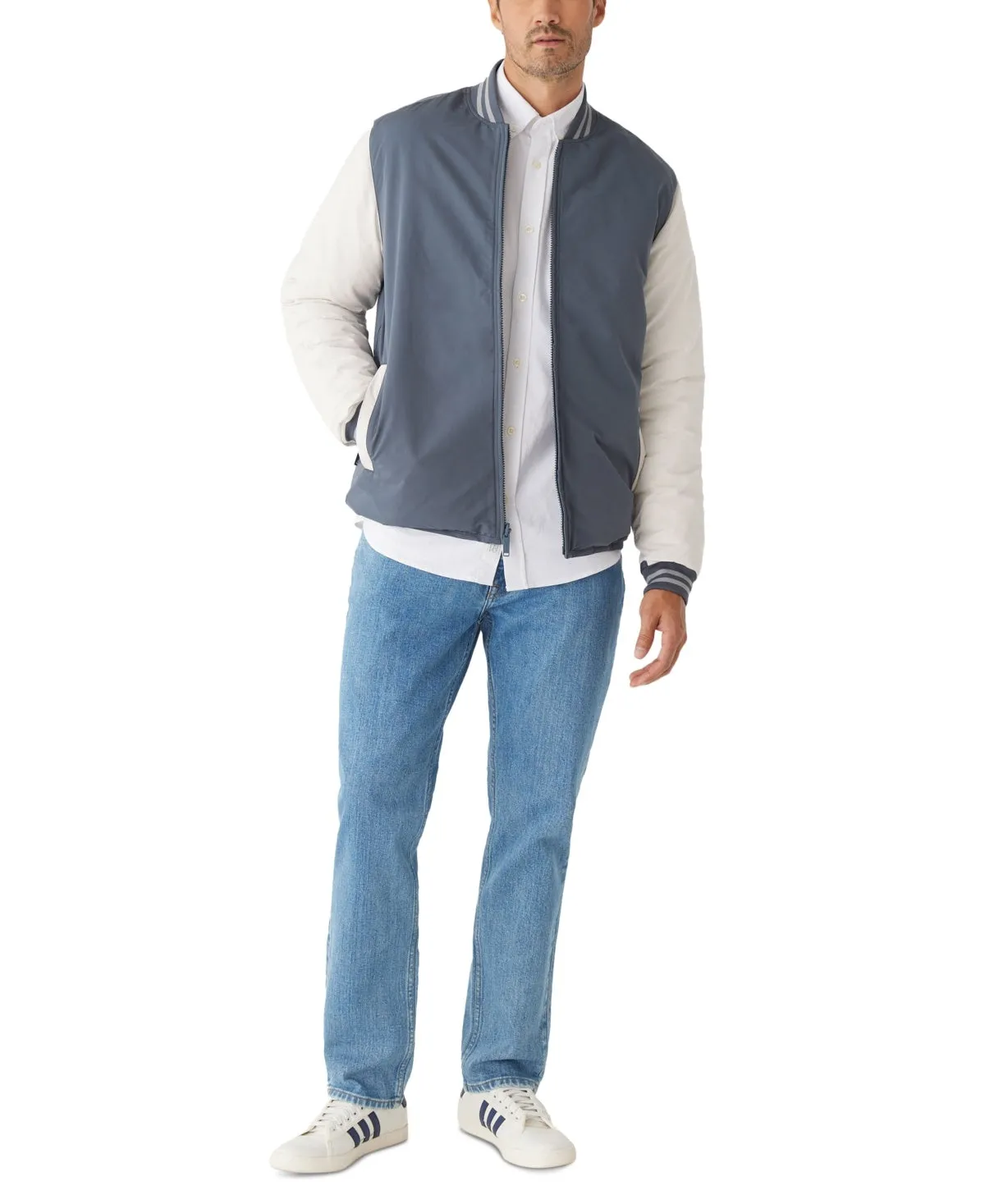 Frank And Oak Men's Skyline Revere Weather Resistant Varsity Jacket Blue Large