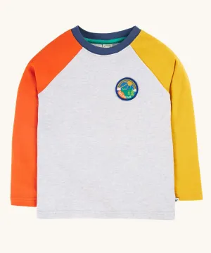Frugi Leo Raglan Top - Grey Marl/Get Outside