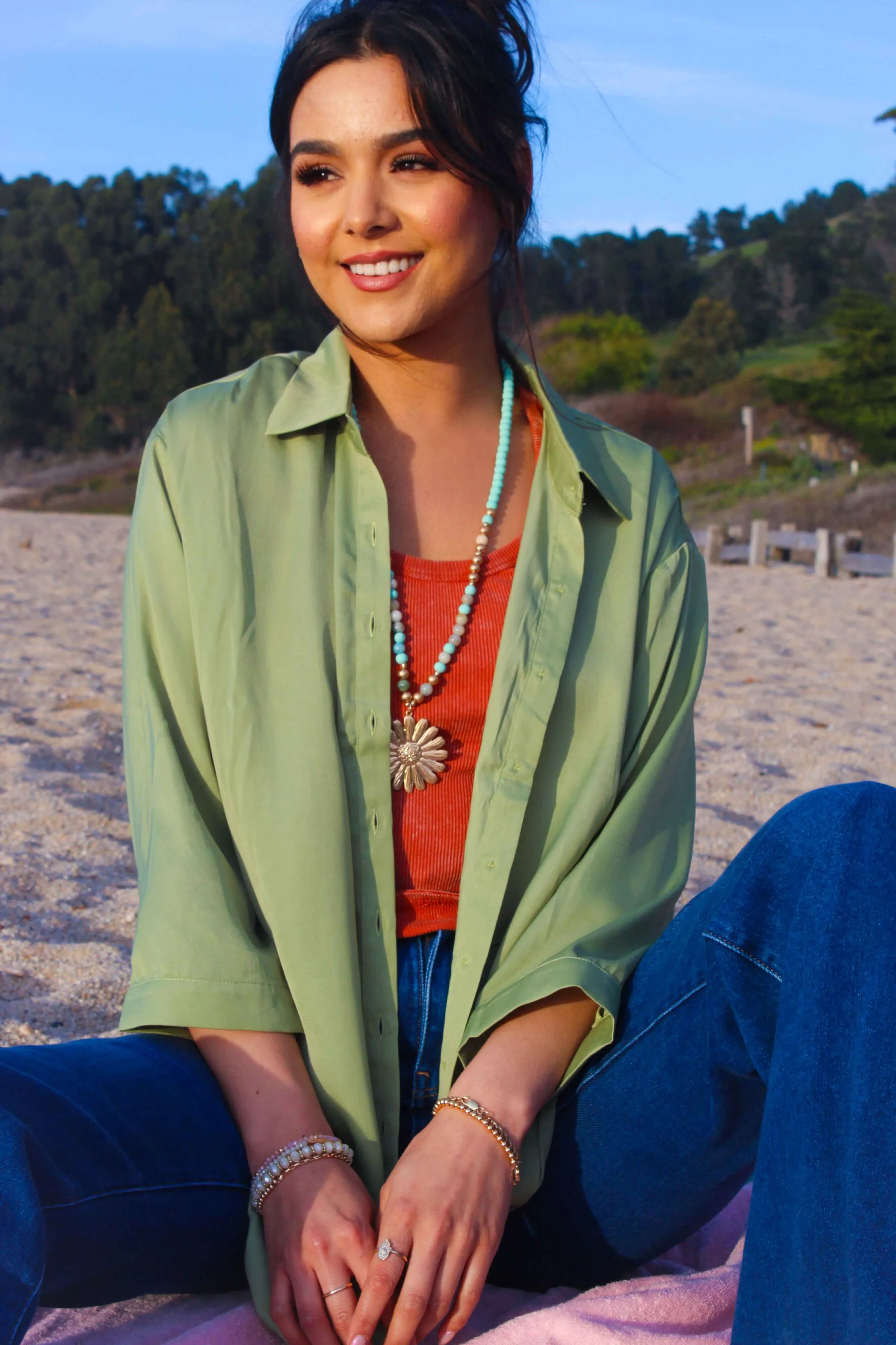 Green Dreams Oversized Button Up - Sage