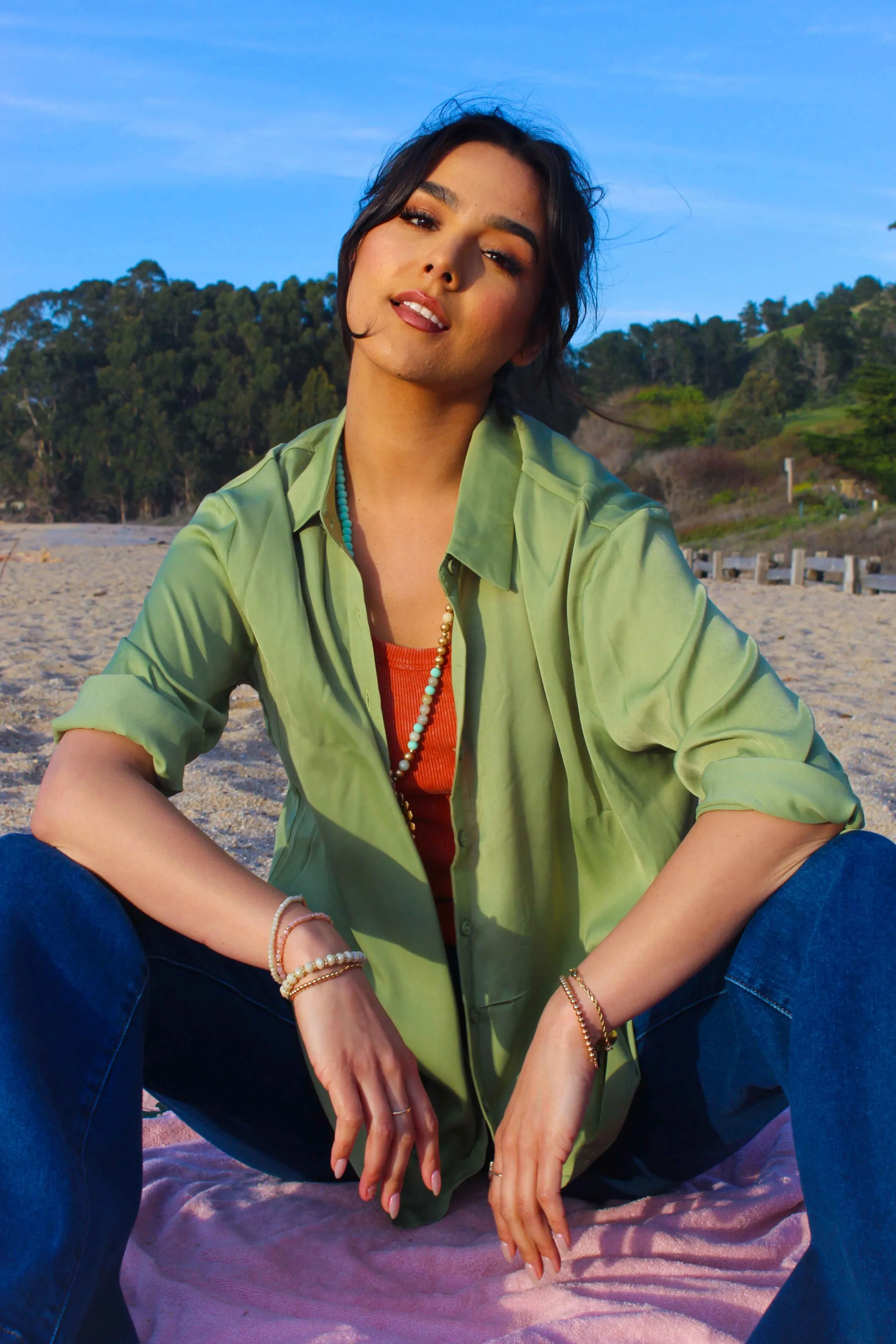 Green Dreams Oversized Button Up - Sage