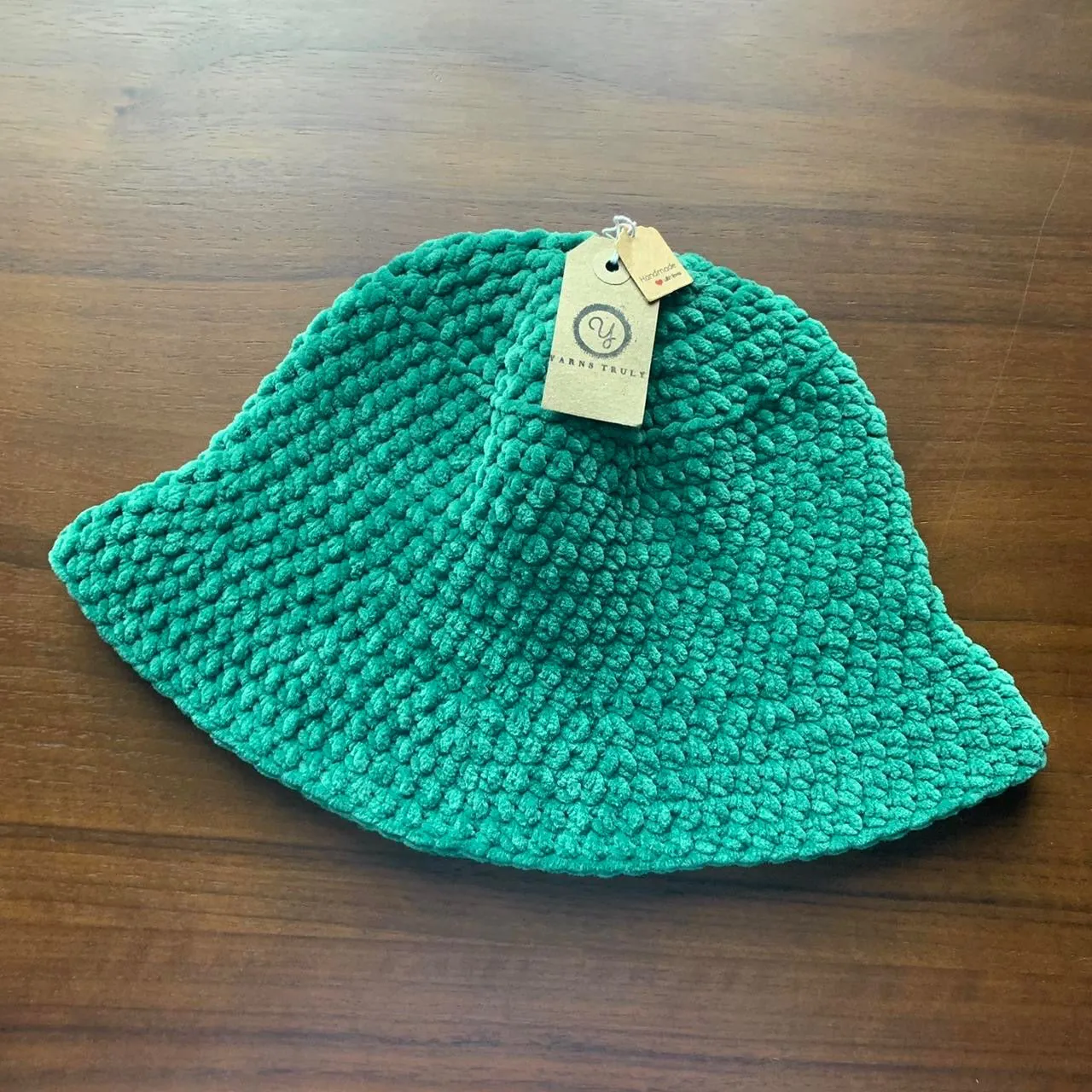 Handmade crushed velvet crochet bucket hat in sage green