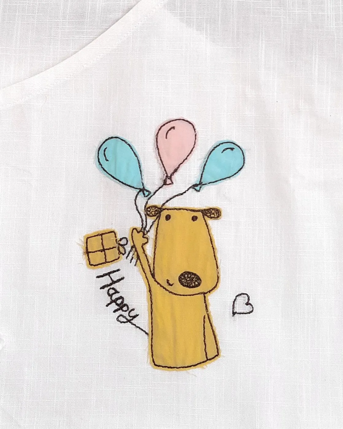 Happy Dog- Oragnic Cotton Emboridered Slub Unisex Baby Jhabla