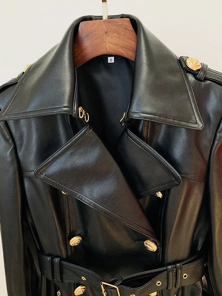 Leather Long Trench Over Coat