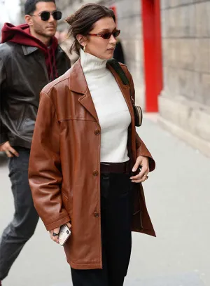 LEATHER TRENCH COAT WORN BY BELLA HADID | BELLA HADID LEATHER TRENCH COAT