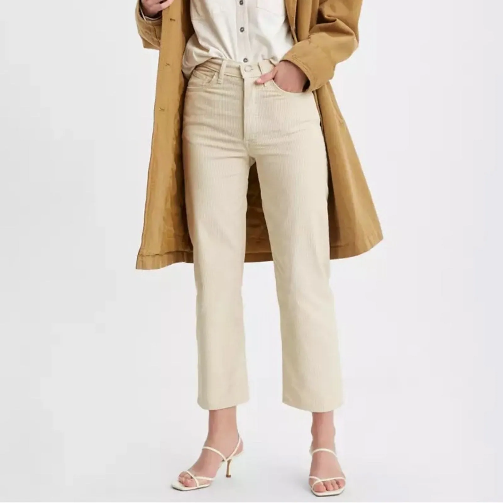 Levi’s Ribcage Straight Ankle Corduroy High Rise Cropped Pants (28)