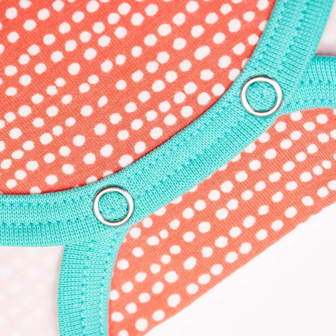 Long-sleeve baby body "Dotted Lines Coral/Mint"