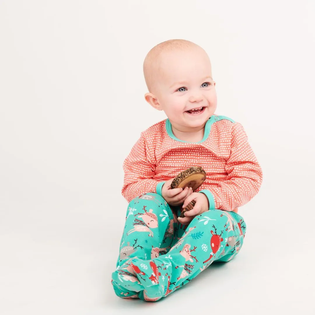 Long-sleeve baby body "Dotted Lines Coral/Mint"