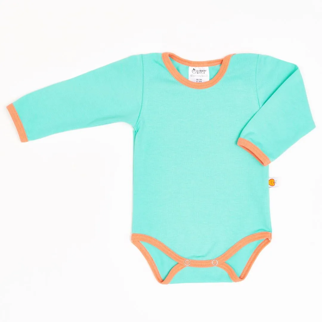 Long-sleeve baby body "Mint/Apricot"