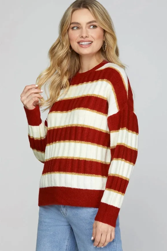 Long Sleeve Lurex Detail Striped Sweater