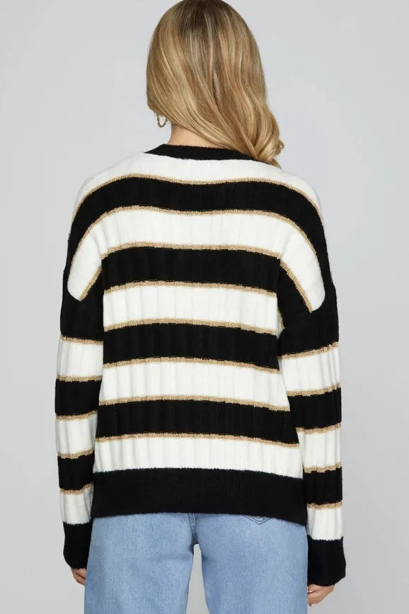 Long Sleeve Lurex Detail Striped Sweater