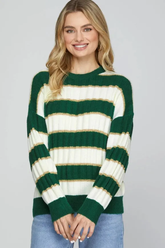 Long Sleeve Lurex Detail Striped Sweater