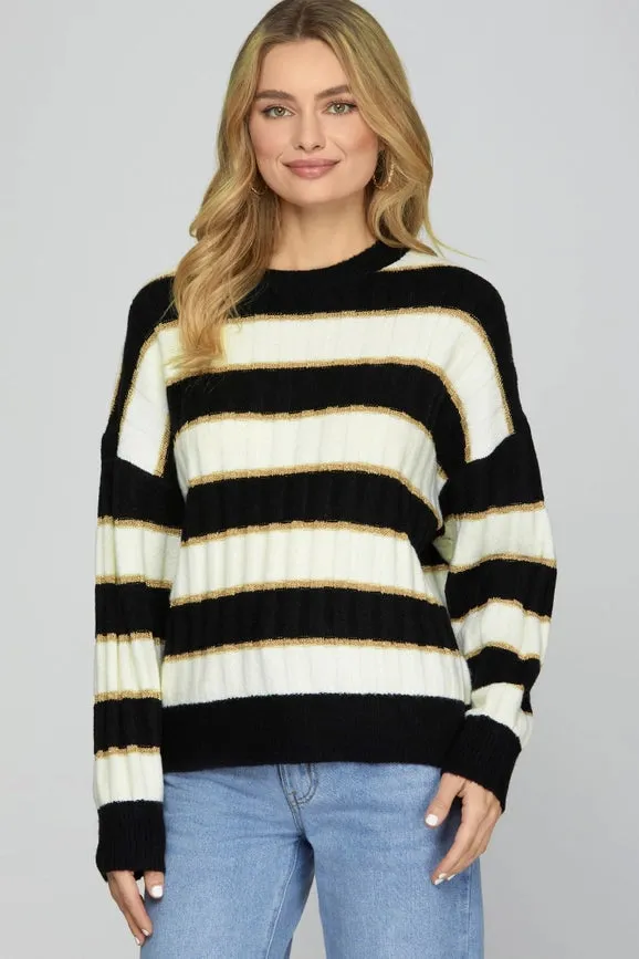 Long Sleeve Lurex Detail Striped Sweater