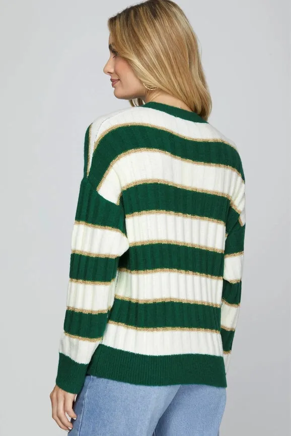 Long Sleeve Lurex Detail Striped Sweater