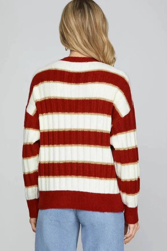 Long Sleeve Lurex Detail Striped Sweater
