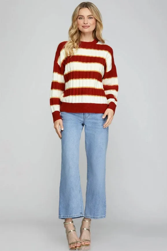 Long Sleeve Lurex Detail Striped Sweater