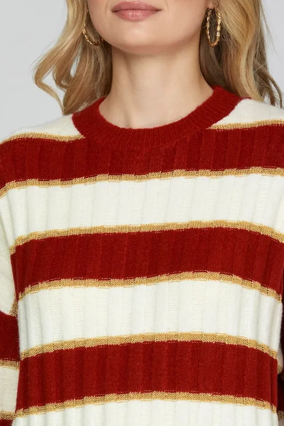 Long Sleeve Lurex Detail Striped Sweater