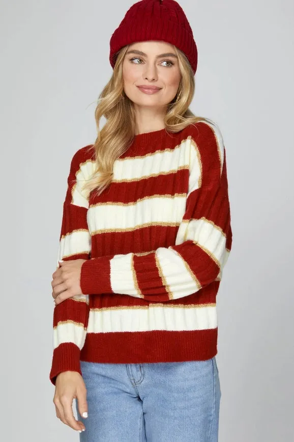 Long Sleeve Lurex Detail Striped Sweater